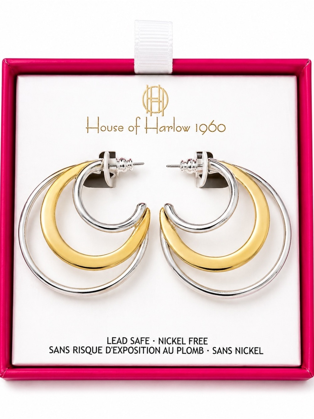 House of Harlow 1960 Two-Tone Crescent Hoop Earrings - Gold & Silver